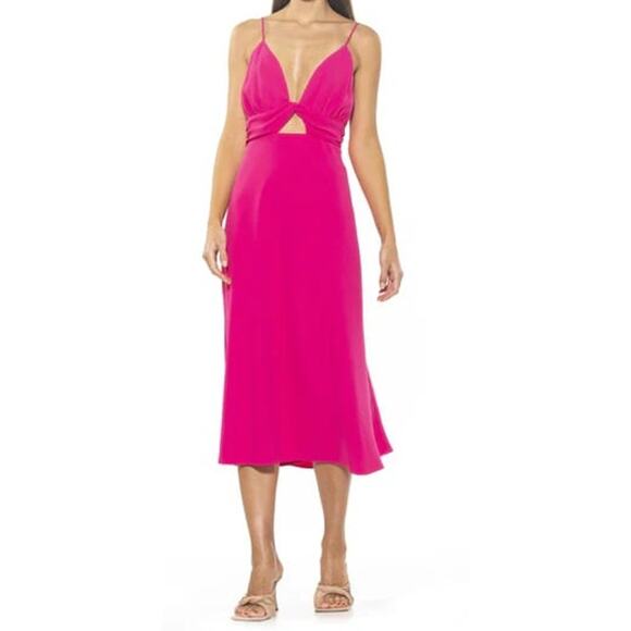Alexia Admor Camila Midi Dress 14 Pink Cutout Fit Flare Chic Feminine Romantic - Picture 1 of 15